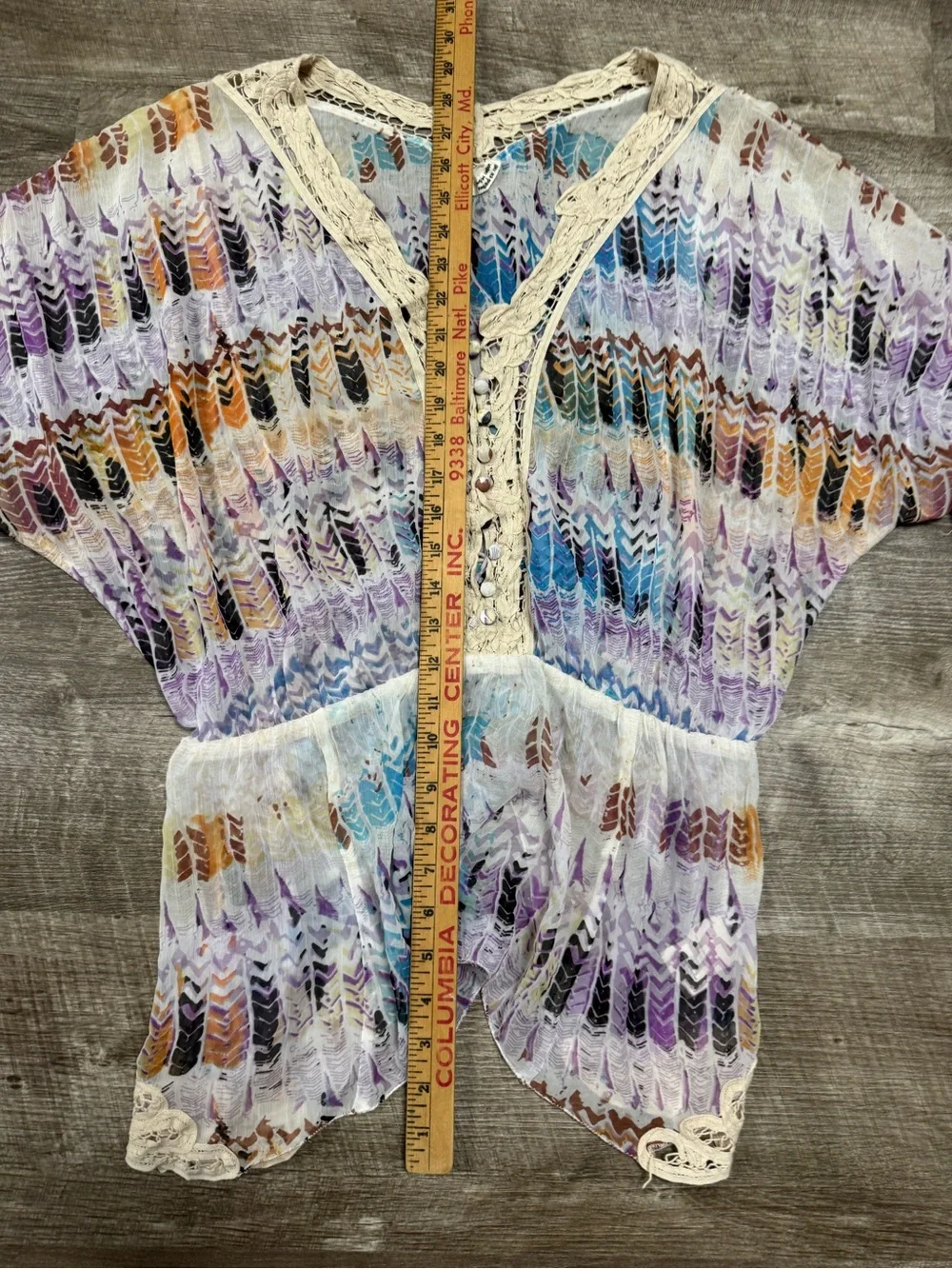 Free People Boho Lace Sheer Chevron Blouse Large